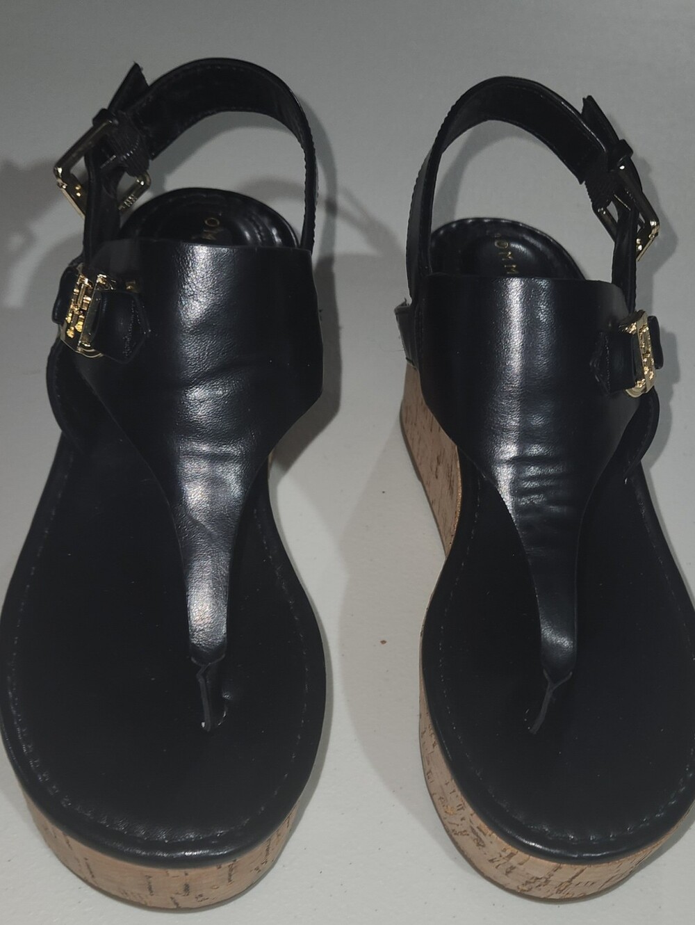 Tommy Hilfiger Black Cork Wedge Thong Sandals - Size 6.5
